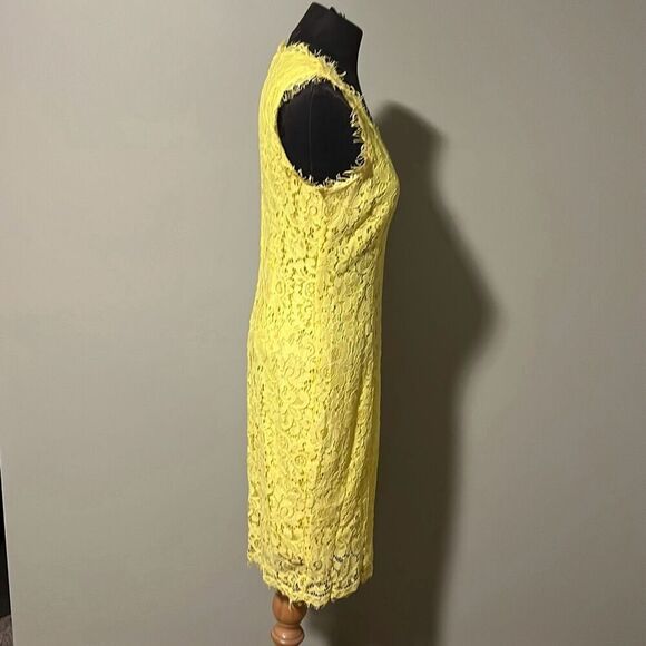 H&M Women's Yellow Sleeveless Zip V-Neck Lace Floral Sheath Dress Small - Picture 5 of 8